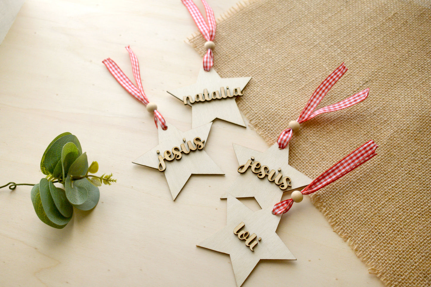 Pack de 4 Estrellas de Navidad Personalizadas en Madera
