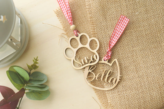 Adorno Personalizado de Madera para Mascotas – Huella y Silueta de Gato